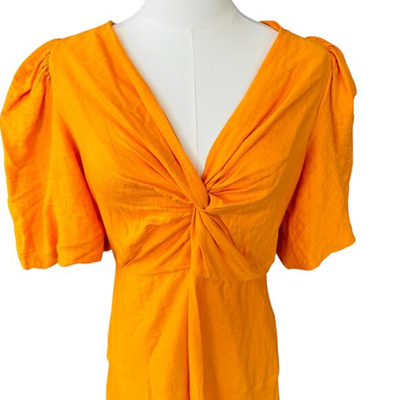 Sandro Rambla Twist‎ V-Neck Puff Sleeve Maxi Dress Orange Size 40 Large - Picture 5 of 12